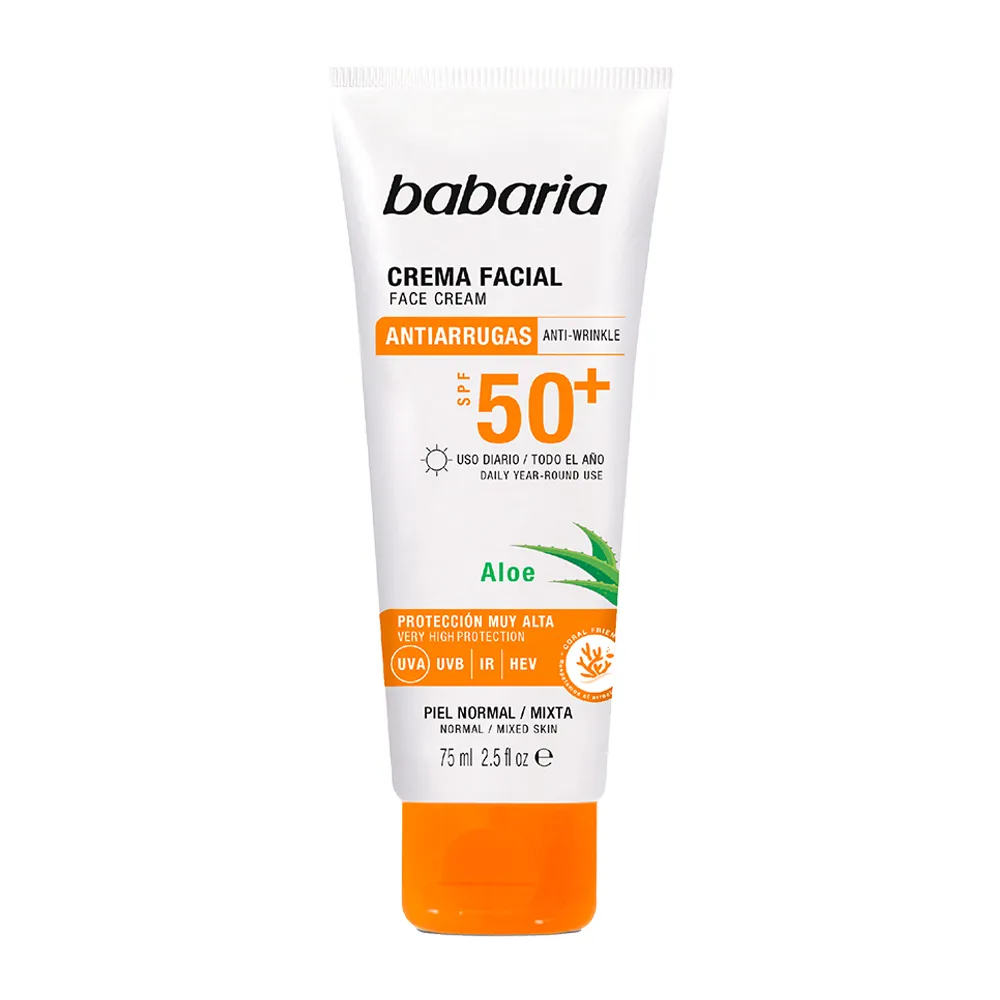 کرم ضدآفتاب و ضدچروک صورت باباریا با SPF50 حجم ۷۵ میلی‌لیتر | محافظت بسیار بالا، آبرسان و مقاوم در برابر آب مناسب پوست‌های معمولی تا مختلط