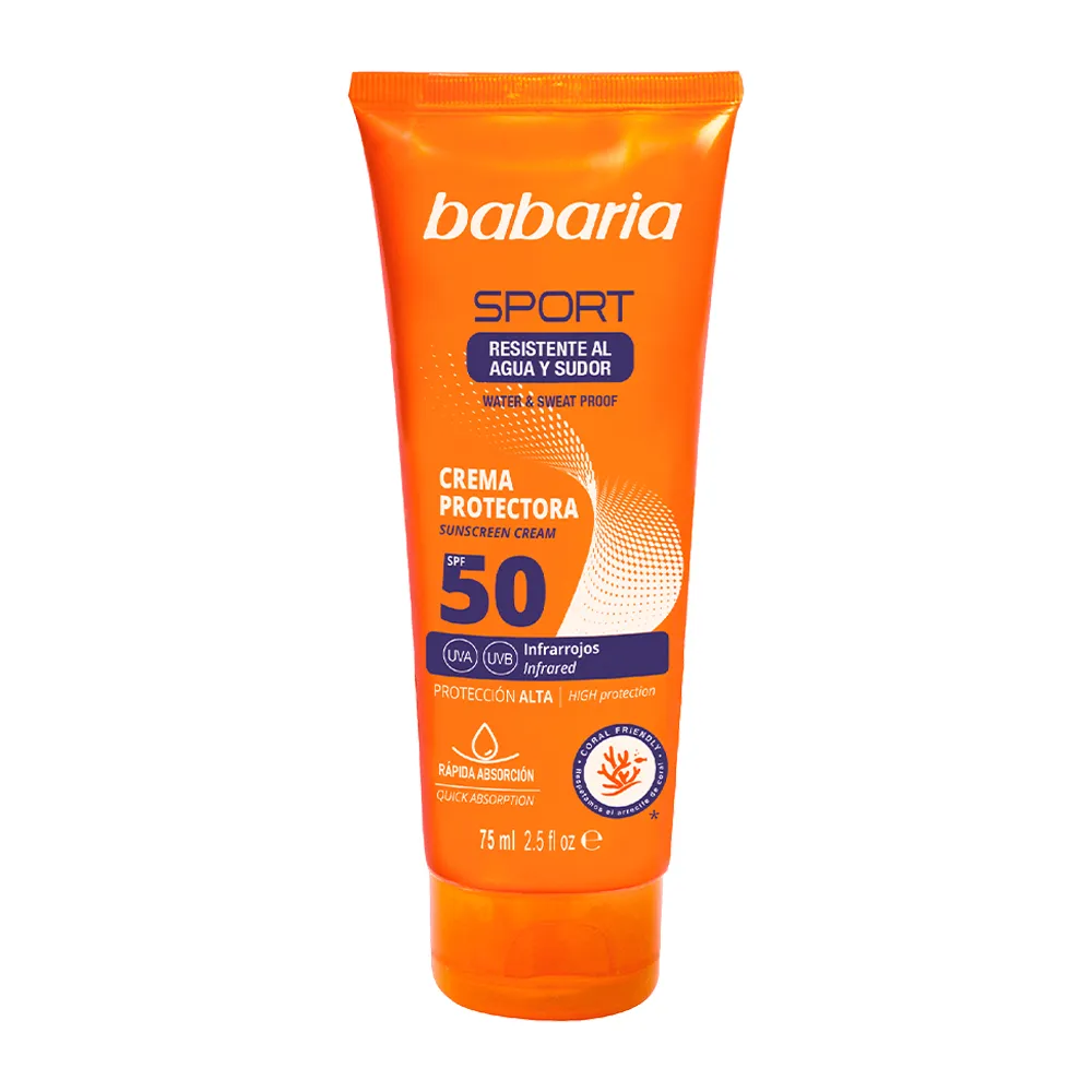 کرم ضدآفتاب اسپرت باباریا با SPF50 حجم ۷۵ میلی‌لیتر | ضدآب و ضدتعریق با جذب سریع و بافت سبک برای فعالیت‌های ورزشی